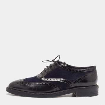 Pre Owned Burberry Black Navy Blue Leather and Suede Brogues Oxford Size 39