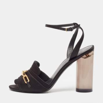 Pre Owned Burberry Black Satin Ankle Strap Sandals Size 40