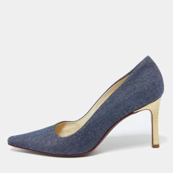 Pre Owned Burberry Blue Denim Fabric Pointed Toe Pumps Size 38