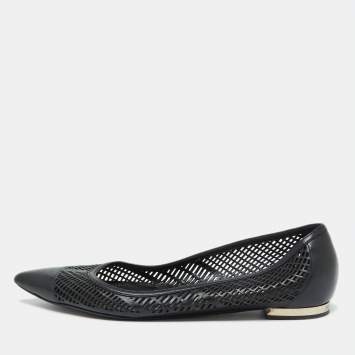 Pre Owned Burberry Black Laser Cut Leather Bradshaw Pointed Toe Flats Size 38