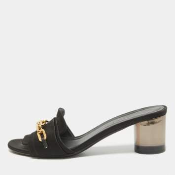 Pre Owned Burberry Black Satin Slide Block Heel Sandals Size 39