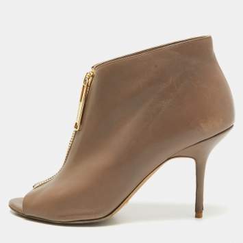 Pre Owned Burberry Brown Leather Zip Up Booties Size 39.5