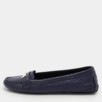 Pre Owned Burberry Blue Leather Embellished Loafers Size 37