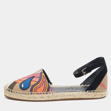 Pre Owned Burberry Multicolor Printed House Check Canvas Espadrille Flats Size 38