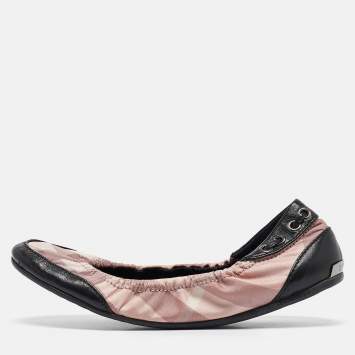 Pre Owned Burberry Pink/Black Check Fabric and Leather Scrunch Ballet Flats Size 36.5