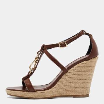 Pre Owned Burberry Brown Leather Wedge Sandals Size 40
