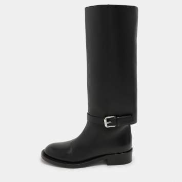 Pre Owned Burberry Black Leather Knee Length Boots Size 36