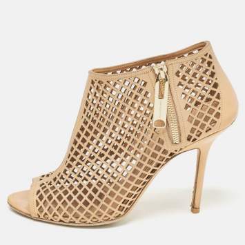 Pre Owned Burberry Beige  Cut Out Leather Open Toe Booties Size 39