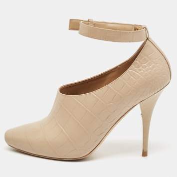 Pre Owned Burberry Beige Croc Embossed Leather Blyth Peep Toe Pumps Size 39