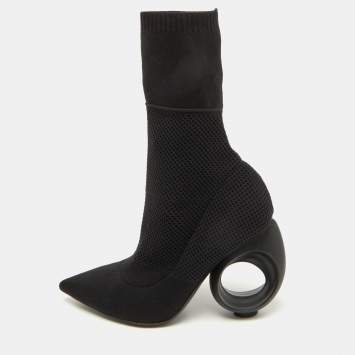Pre Owned Burberry Black Knit Stretch Fabric Kimberley Pointed Toe Ankle Boots Size 37