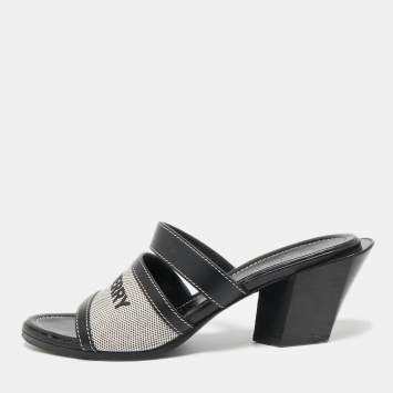 Burberry Black Canvas and Leather Honour Slide Sandals Size 38.5