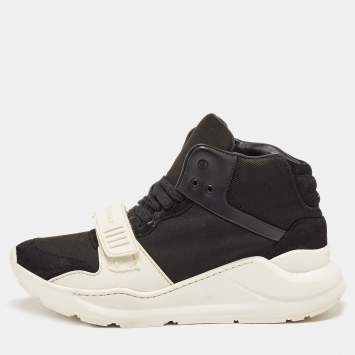 Pre Owned Burberry Black Suede And Neoprene Regis High Top Sneakers Size 40
