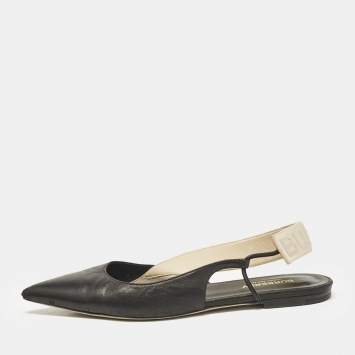 Pre Owned Burberry Black Leather Maria Logo Slingback Flats Size 37