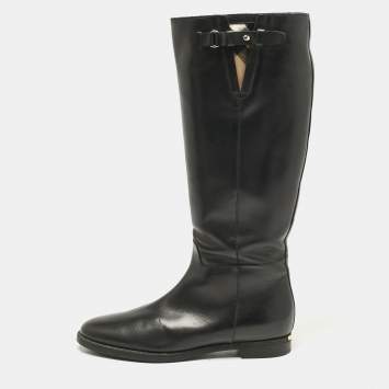 Pre Owned Burberry Black Leather Knee Length Boots Size 41