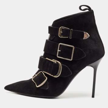 Pre Owned Burberry Black Suede Milner Buckle Detail Pointed Toe Ankle Boots Size 40