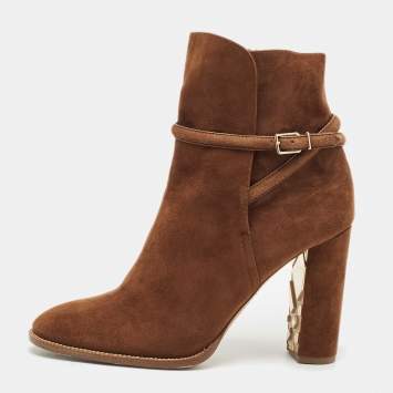 Pre Owned Burberry Brown Suede Block Heel Ankle Length Boots Size 39