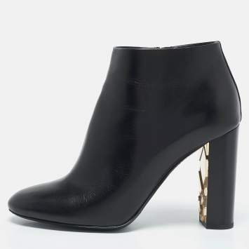Pre Owned Burberry Black Leather Equestrian Kennard Ankle Length Boots Size 39.5