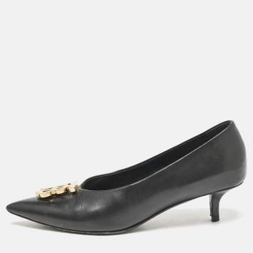 Burberry Black Leather Madelina TB Logo Pointed Toe Pumps Size 37