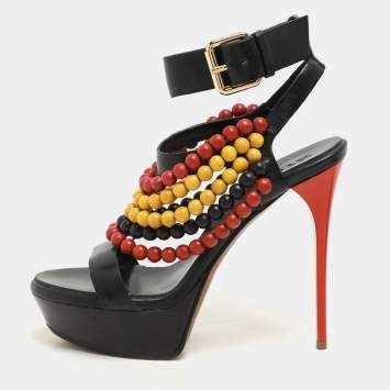 Burberry Prorsum Black T Strap Beaded Platform Sandals Size 37