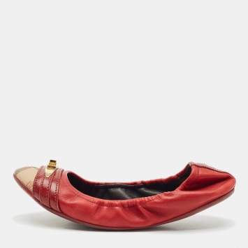 Pre Owned Burberry Tricolor Leather and House Check Canvas Buckle Detail Scrunch Ballet Flats Size 38