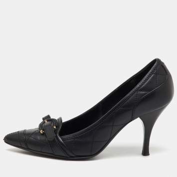 Burberry Black Quilted Leather Buckle Detail Pointed Toe Pumps Size 36