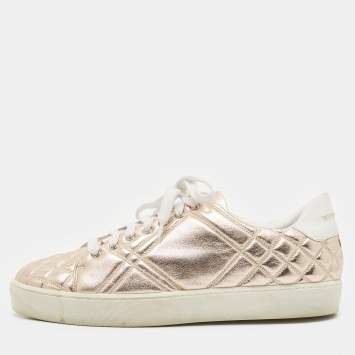 Pre Owned Burberry Metallic Pink Quilted Leather Westford Low Top Sneakers Size 40
