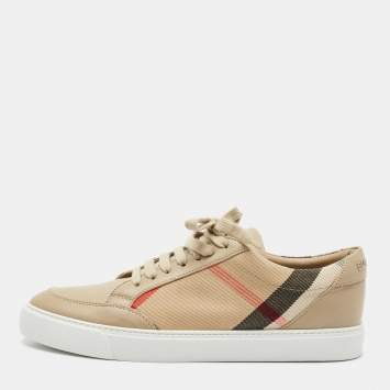 Burberry White/Beige Canvas and Leather Low Top Sneakers