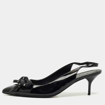Pre Owned Burberry Black Patent Leather Bow Detail Pointed Toe Slingback Pumps Size 41