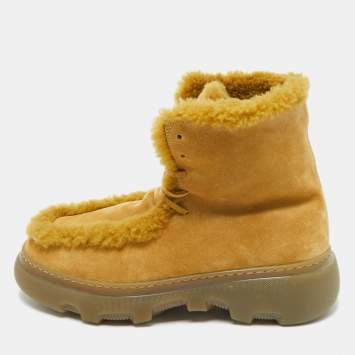 Burberry Green Shearling and Suede Chugga Ankle Length Boots Size 40