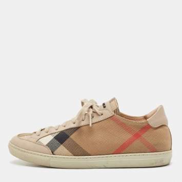 Burberry Beige Nova Check Canvas and Leather Low Top Sneakers Size 36