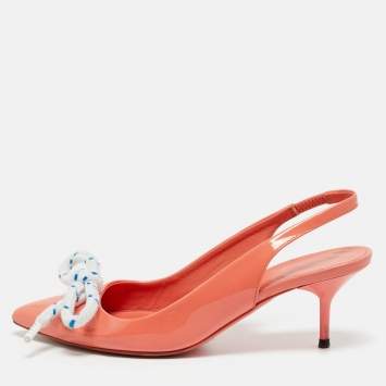 Pre Owned Burberry Orange Patent Leather Fink Slingback Pumps Size 37.5