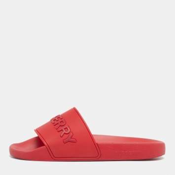 Pre Owned Burberry Red Rubber Pool Slide Size 37