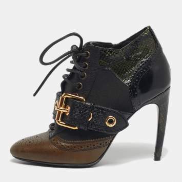 Pre Owned Burberry Multicolor Snakeskin and Leather Westmarsh Ankle Boots Size 36