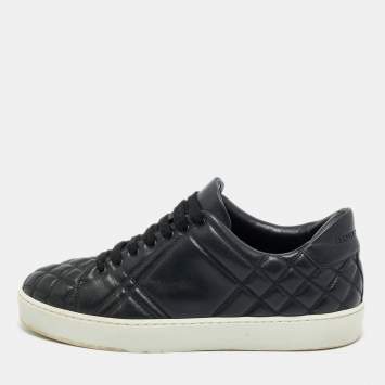 Pre Owned Burberry Black Quilted Leather Westford Lace-Up Sneakers Size 38