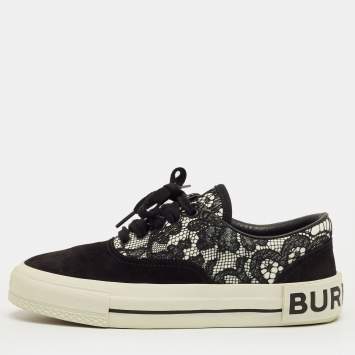Pre Owned Burberry Black/White Lace and Suede Skate Sneakers Size 36.5