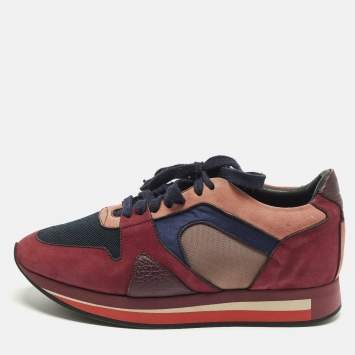 Pre Owned Burberry The Field Size 37.5 Multicolor Leather and Nubuck Leather Lace Up Sneakers