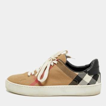 مملوكة مسبقًا Burberry Gauden Size 38 Beige/Black Nova Check  Canvas and Leather Lace Up Sneakers
