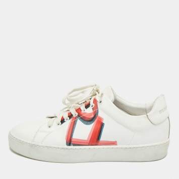 مملوكة مسبقًا Burberry Graffiti Size 36.5 White Leather Lace Up Sneakers