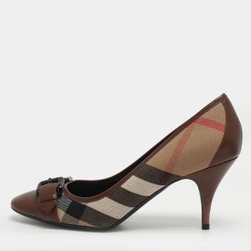 مملوكة مسبقًا Burberry Size 41 Beige/Brown Nova Canvas and Leather Pumps