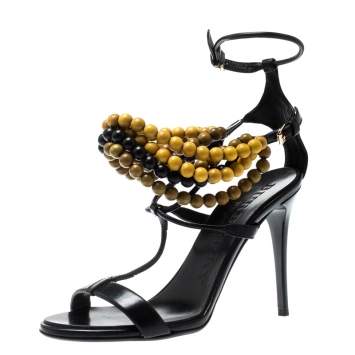 Pre Owned Burberry Prorsum Black T Strap Beaded Sandals Size 37