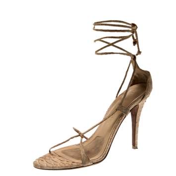 Pre Owned Burberry Beige Python Leather Ankle Wrap Open Toe Sandals Size 38