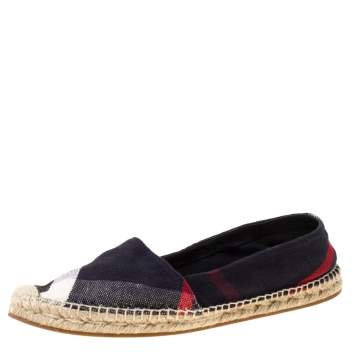 Pre Owned Burberry Navy Blue Nova Check Canvas Espadrilles Size 41