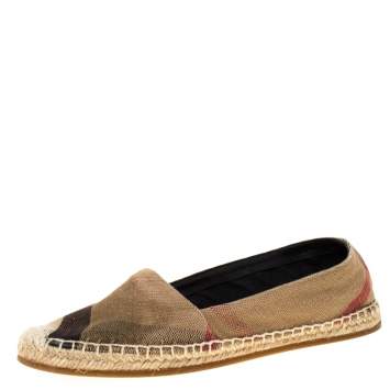 Pre Owned Burberry Beige Hodgeson Check Canvas Flat Espadrille Size 38