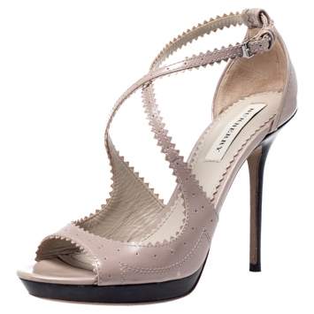 Pre Owned Burberry Grey Leather Platform Ankle Strap Sandals Size 39