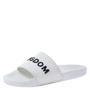 Pre Owned Burberry White Rubber And Black Kingdom Motif Slip On Slides Size 43