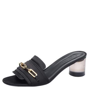 Pre Owned Burberry Black Satin Chain Detail Open Toe Mules Size 40