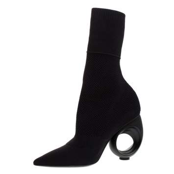 Pre Owned Burberry Black Knit Stretch Fabric Kimberley Pointed Toe Ankle Boots Size 41