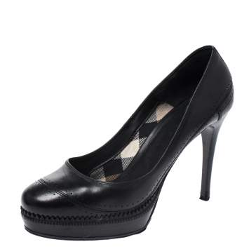 Pre Owned Burberry Black Leather Arlington Platform Pumps Size 40 