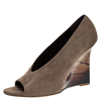 Pre Owned Burberry Grey Suede Reyard Wedge Pumps Size 40.5