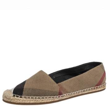 Pre Owned Burberry Brown Check Canvas Espadrilles Flats Size 38